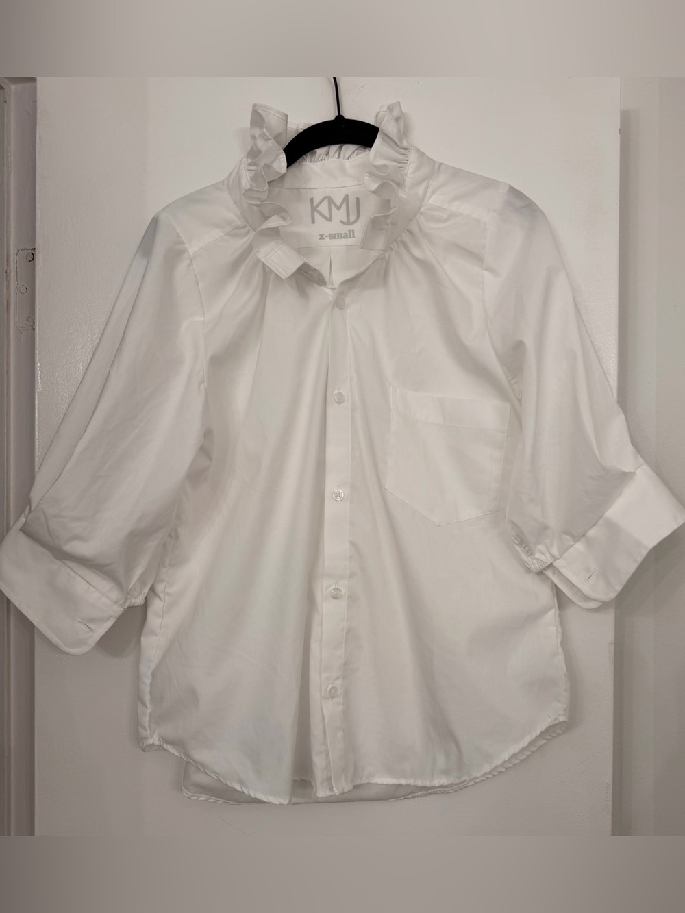 KMJ Kate McHale Jensen White Ruffle Collar Button Up Blouse White Size XS